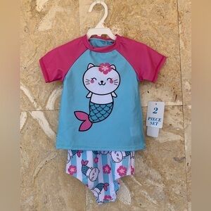 Caribbean Joe Girl’s Swimsuit With Short Sleeve Rash Guard Set 2-T